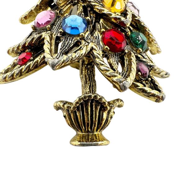 vintage Hollycraft gold & rhinestones Christmas Tree BROOCH holidays jewelry pin - Picture 3 of 8